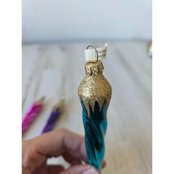 Vintage Germany Mercury icicle glitter gold ornament glass blue purple pink set - Picture 10 of 12